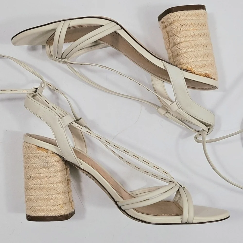 Gibson Latimer Tasha Sheep Leather Cream Ankle Wrap Jute Block Heel Sandal - Picture 9 of 16